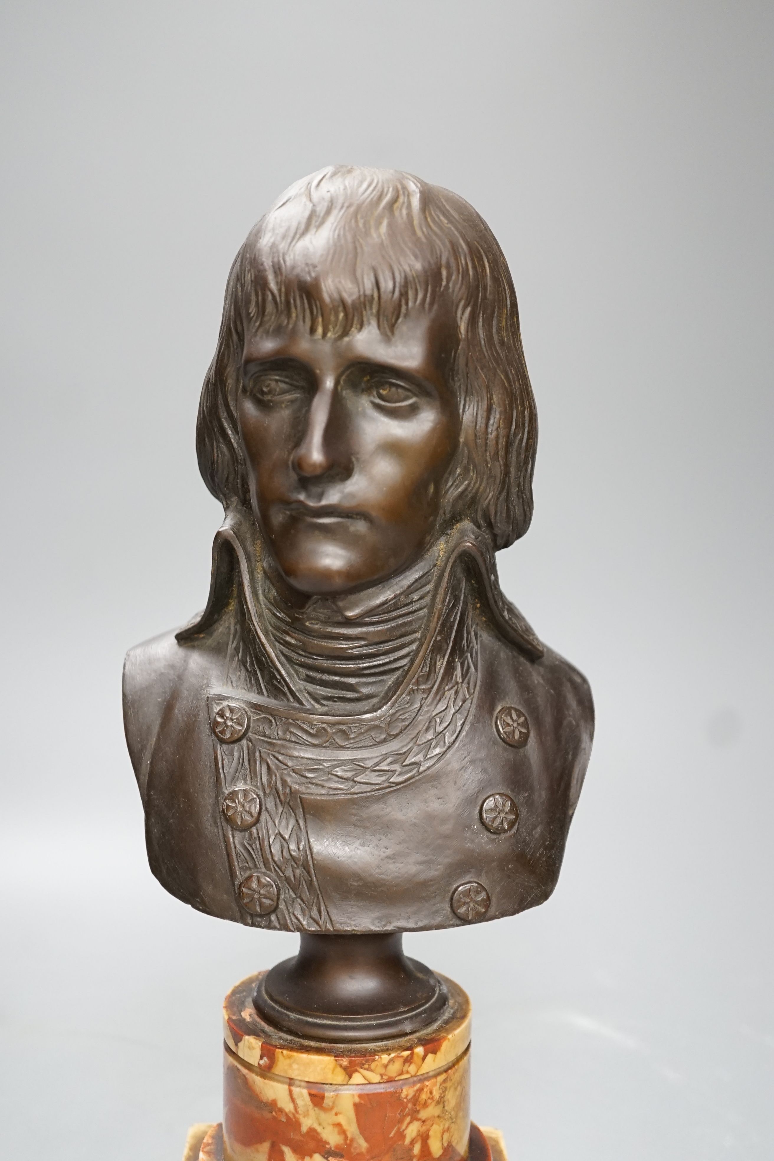 After Canova, a 19th century bust of Napoleon on a marble plinth - 35cm high